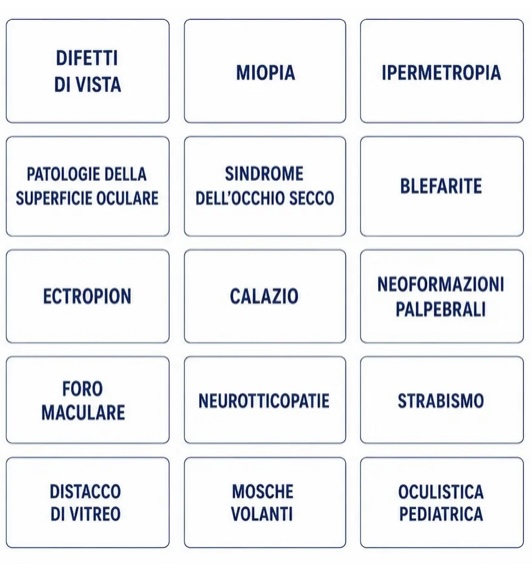 Elenco delle principali patologie oculari trattate dal Dott. Zanolini