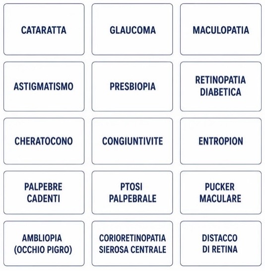 Elenco delle principali patologie oculari trattate dal Dott. Zanolini